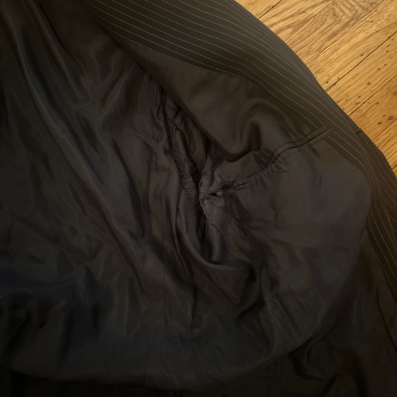 Giorgio Armani Wool Silk Blend Black Pinstripe Suit Jacket Blazer Sz 46 Borgo 21 - Picture 10 of 12